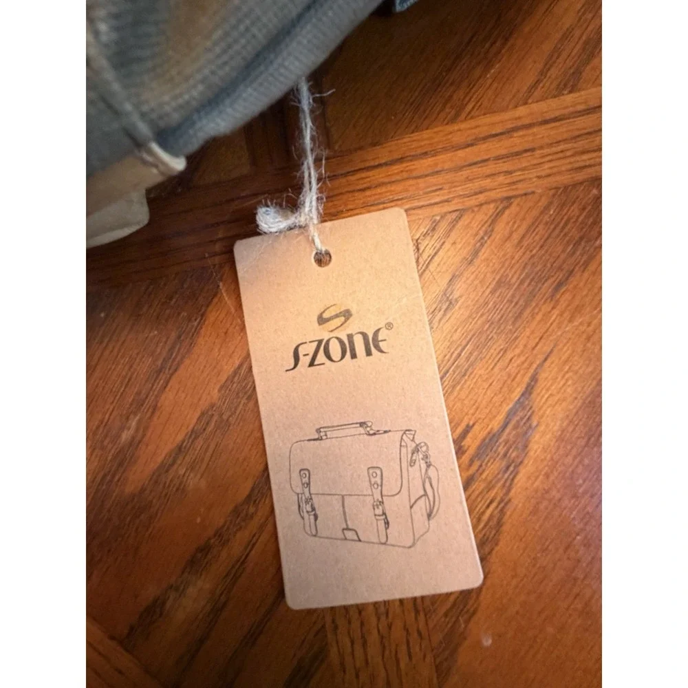 S-ZONE Canvas Leather Messenger Bag Laptop Briefcase Workwear Army Green